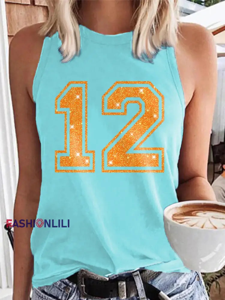 Women’s Showgirl Printed Music Fan Design Vest Top Blue-Green / S