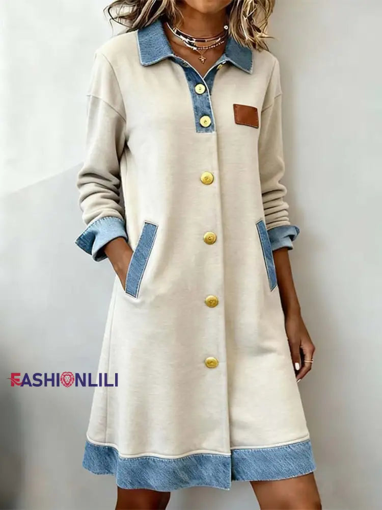 Women’s Simple Patchwork Design Cardigan Dress As picture / S
