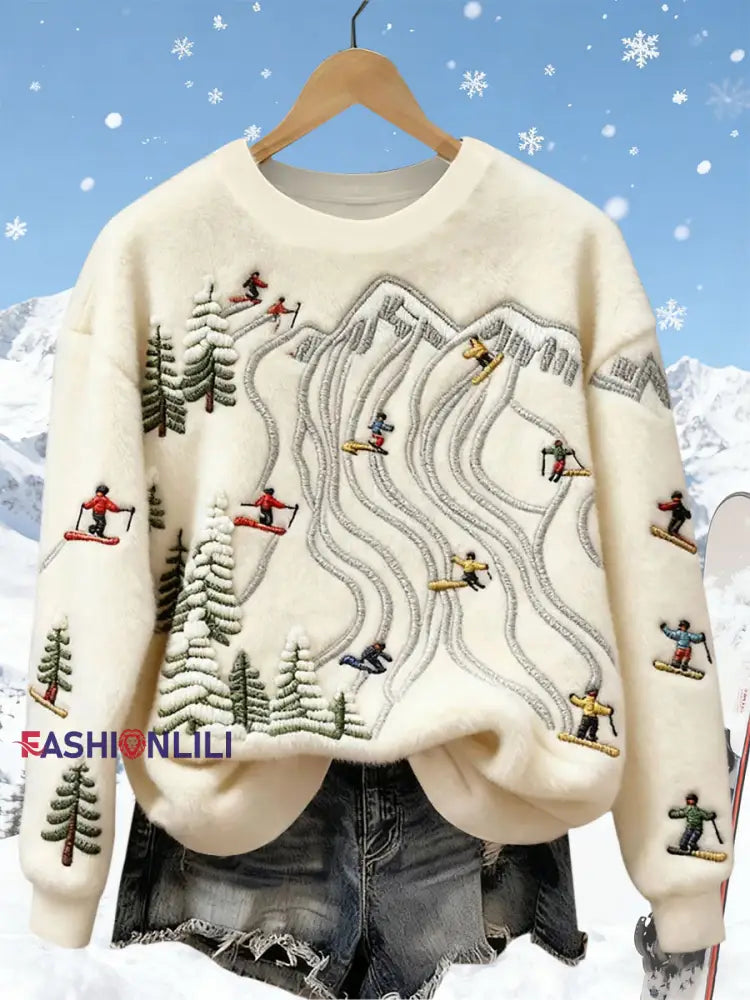 Women’s Ski Art Print Casual Top As picture / S