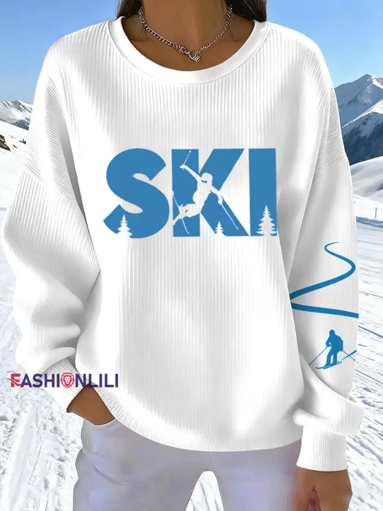 Women’s Ski Print Sweatshirt White / S