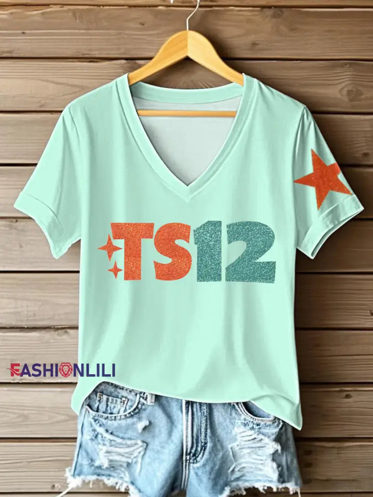 Women’s The Life of A Show Girl Fan Printed V-neck T-shirt As picture / S