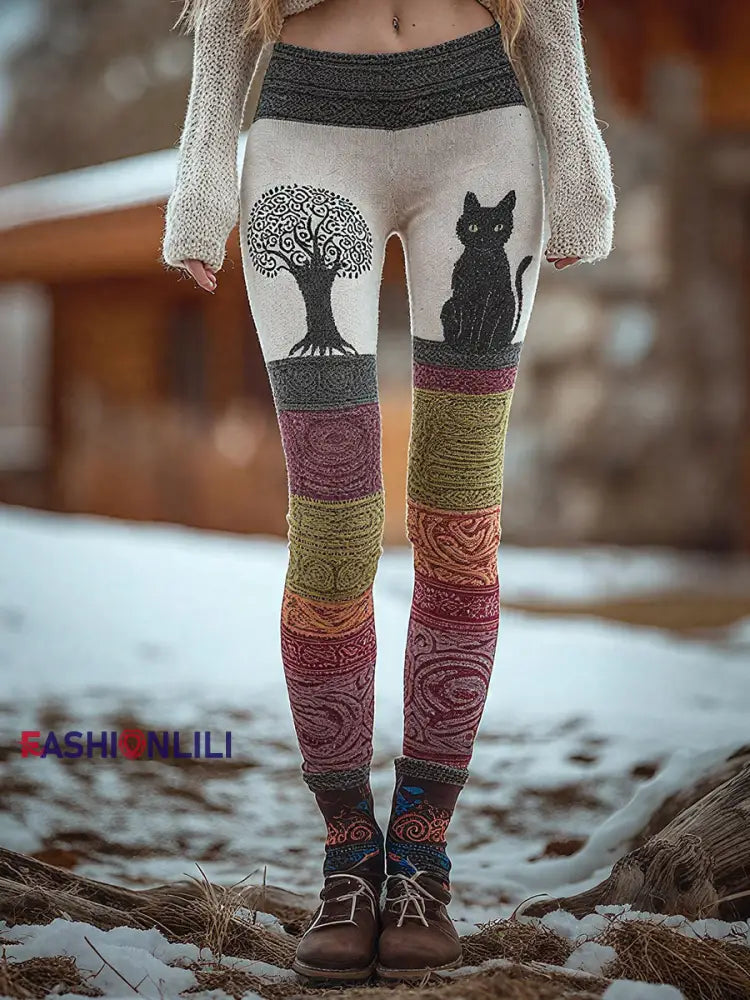 Women’s Tree of Life Cat Print Leggings As picture / S