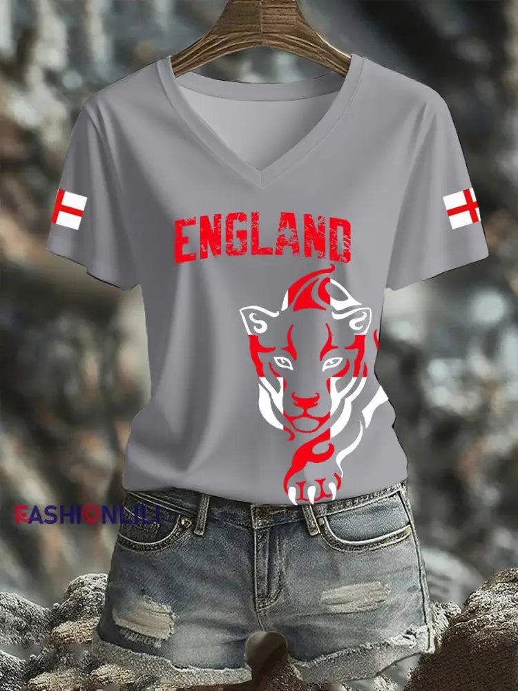 Women’s UK England Football Lover Champion Printed T-shirt Light Gray / S