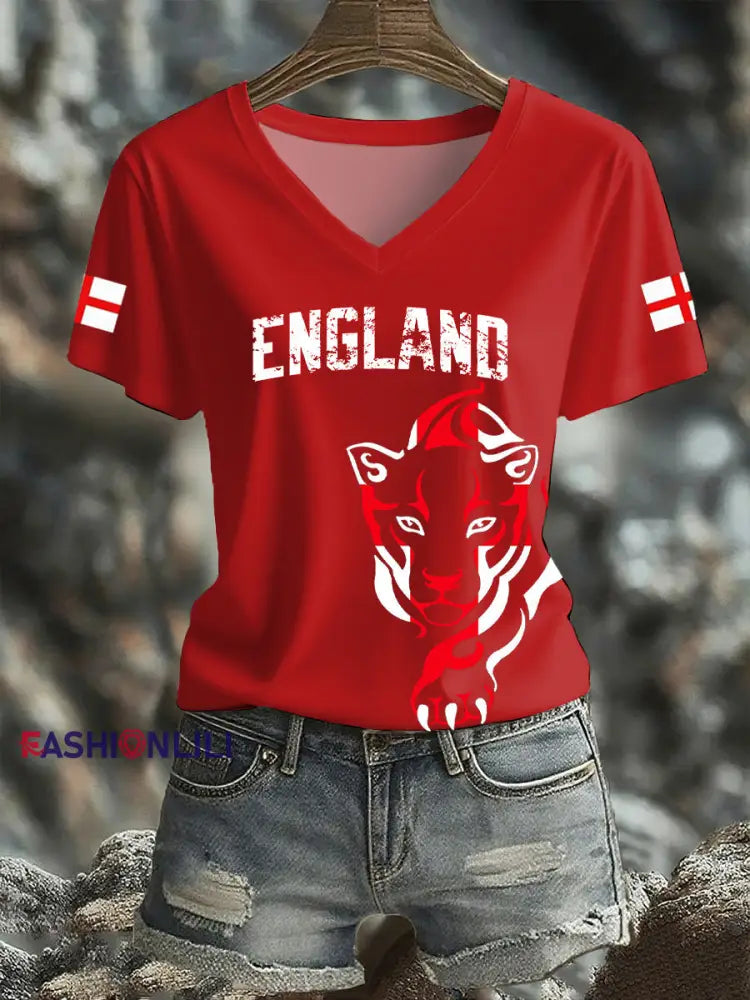 Women’s UK England Football Lover Champion Printed T-shirt Red / S