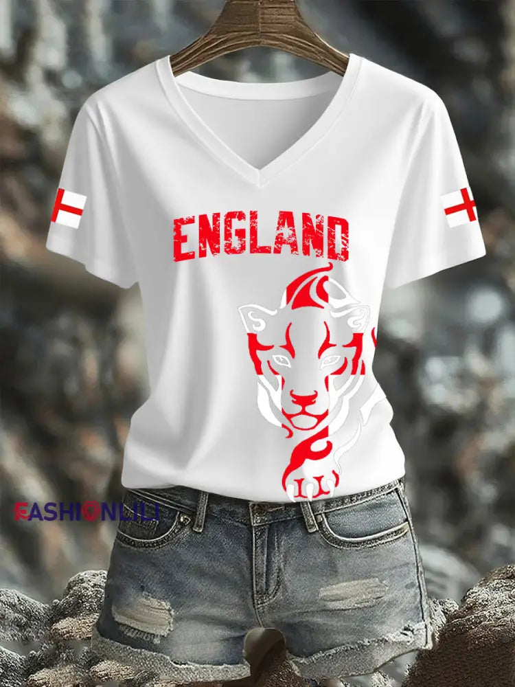 Women’s UK England Football Lover Champion Printed T-shirt White / S
