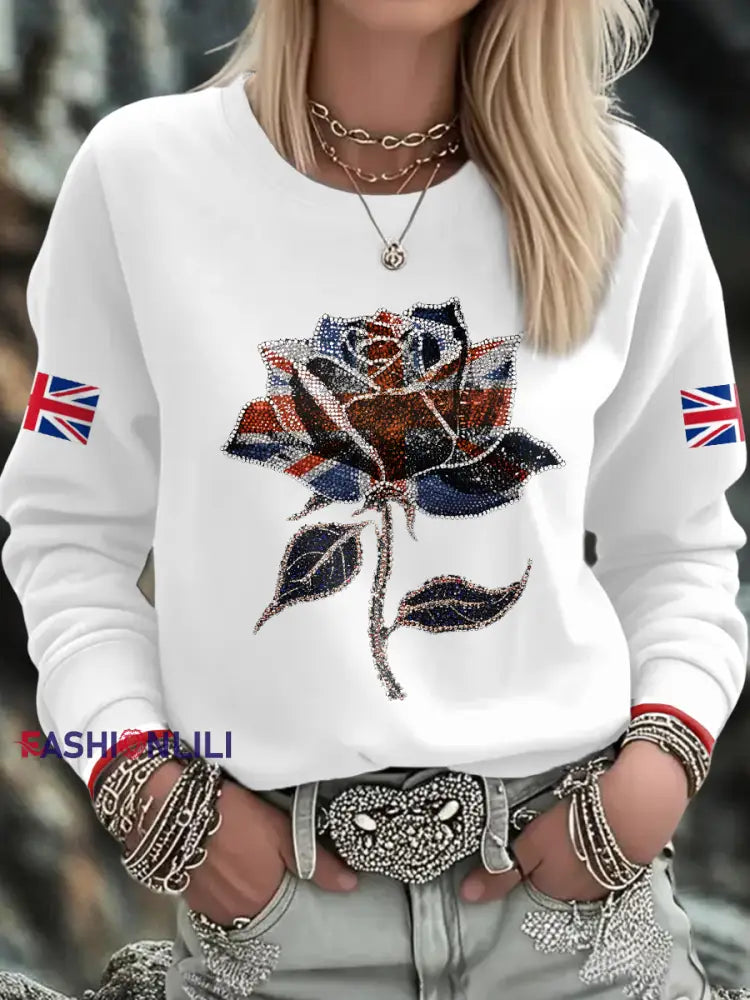 Women’s UK Flag Art Printed Sweatshirt White / S