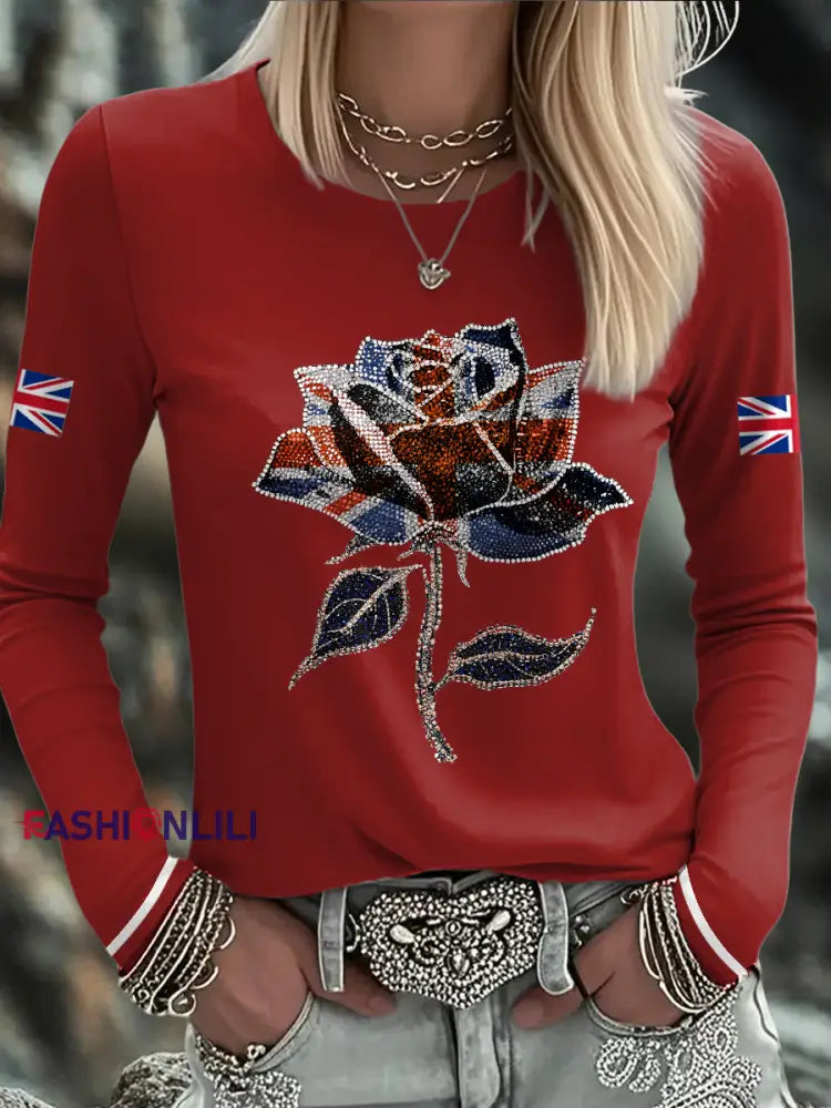 Women’s UK Flag Art Printed T shirt Red / S