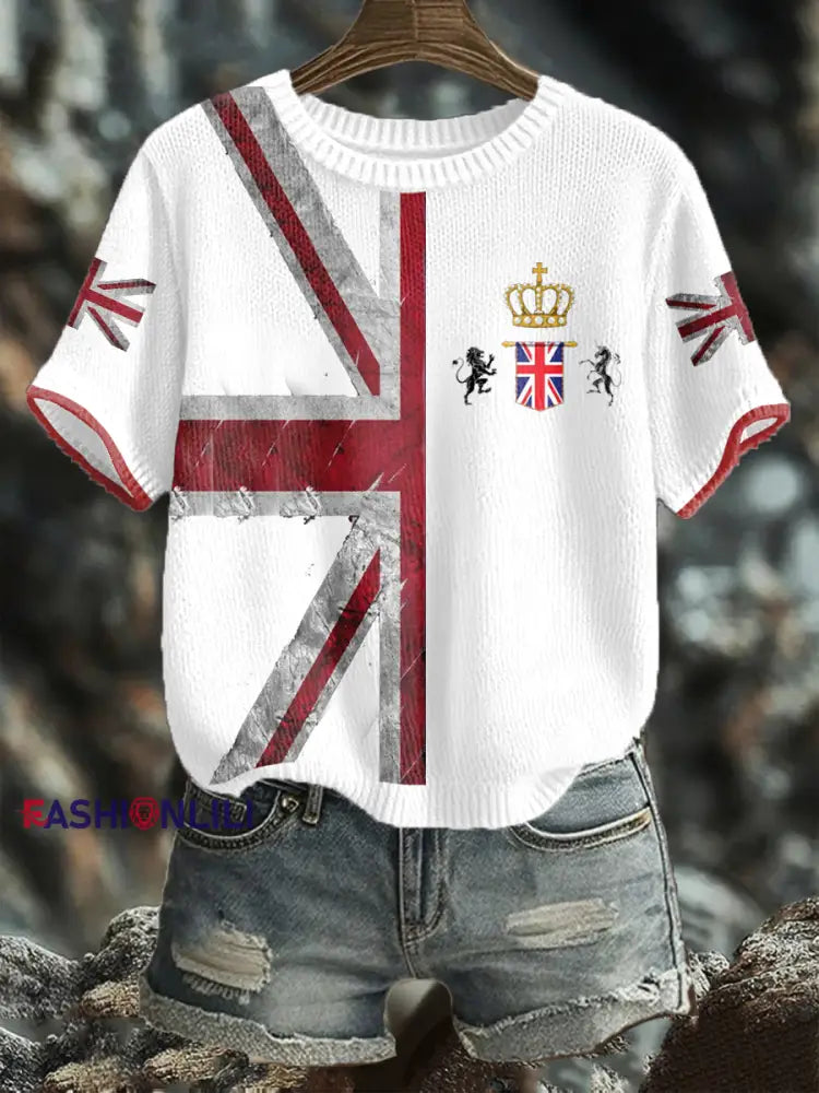 Women’s UK Flag Art Printed Tops White / S