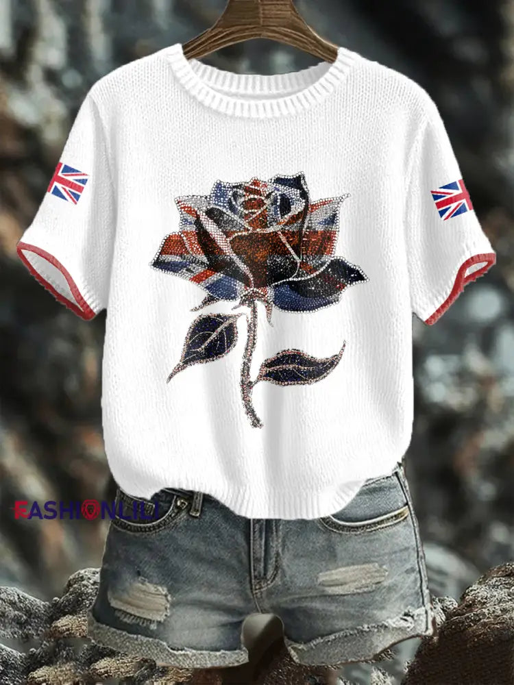 Women’s UK Flag Art Printed Tops White / S