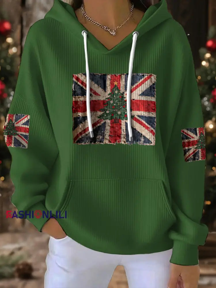 Women’s UK Flag Christmas Santa Printed Sweatshirt Green / S