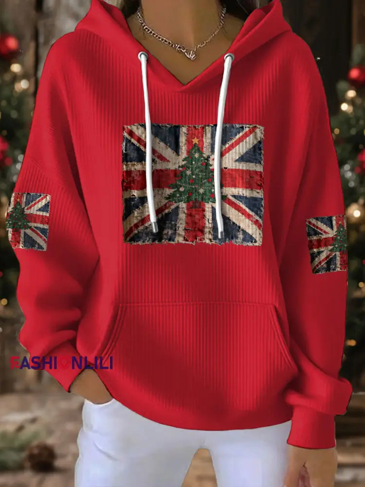 Women’s UK Flag Christmas Santa Printed Sweatshirt Red / S