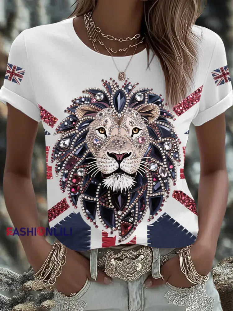 Women’s UK Flag Lion Printed T shirt White / S