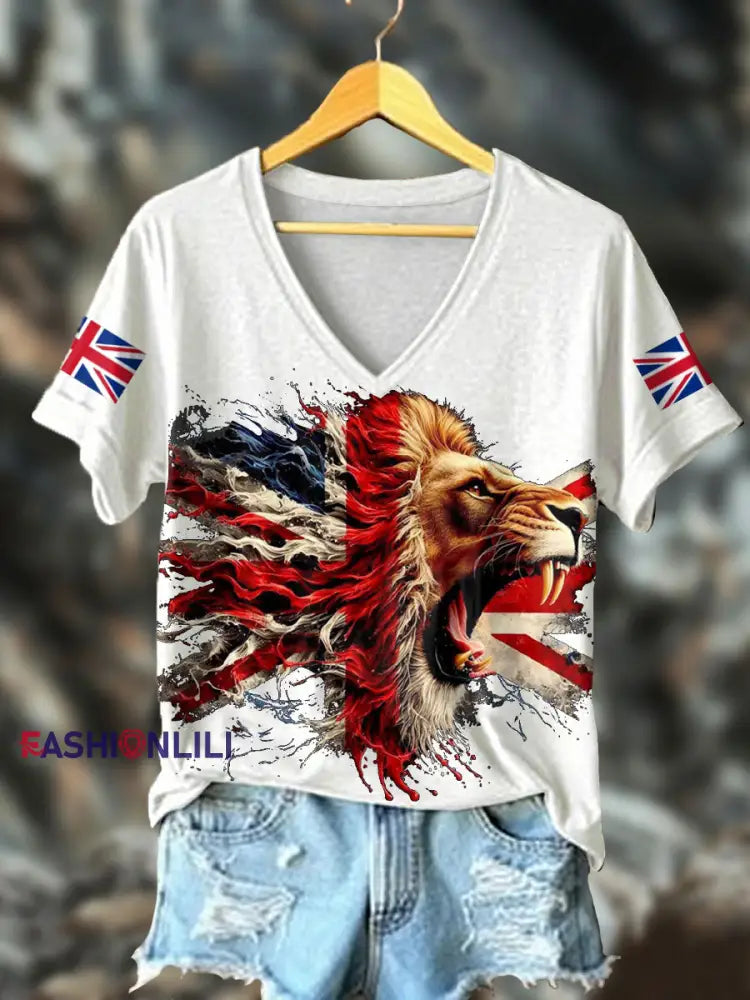 Women’s UK Flag Lion Printed T-shirt White / S