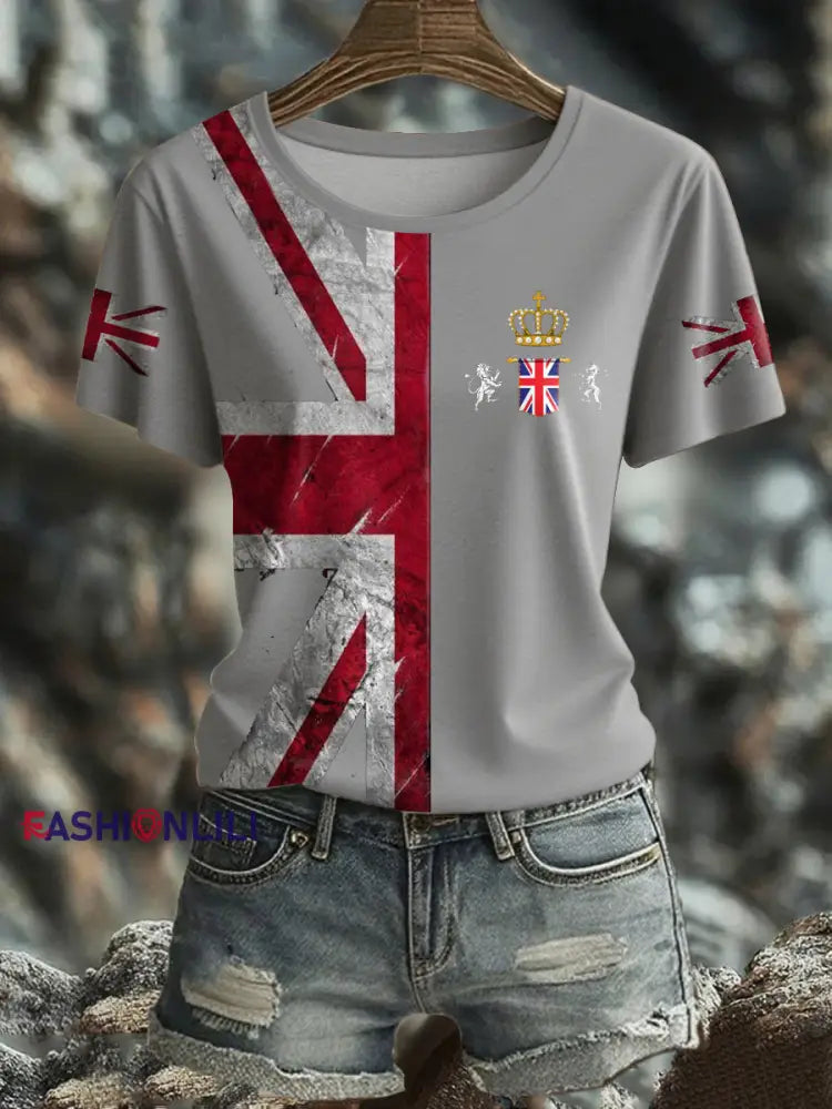 Women’s UK Flag Pride Printed T-Shirt Light Gray / S