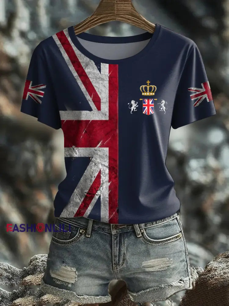 Women’s UK Flag Pride Printed T-Shirt Navy Blue / S