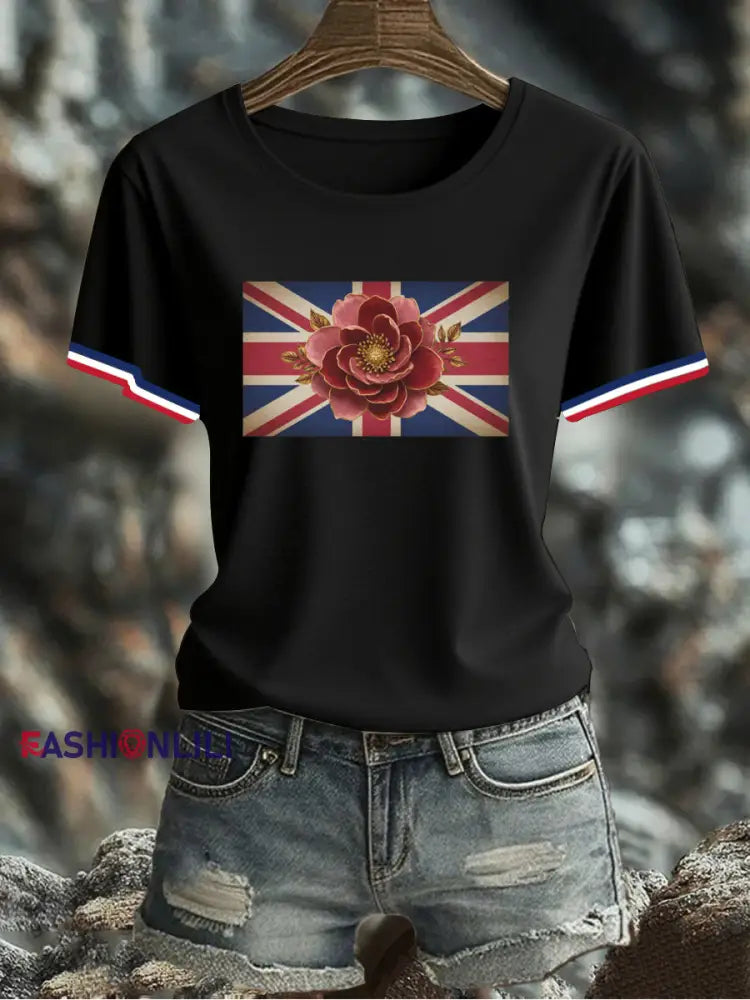 Women’s UK Flag Printed T-shirt Black / S