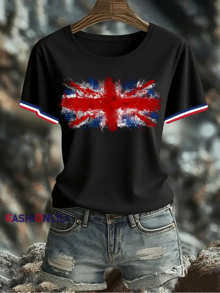 Women’s UK Flag Printed T-shirt Black / S