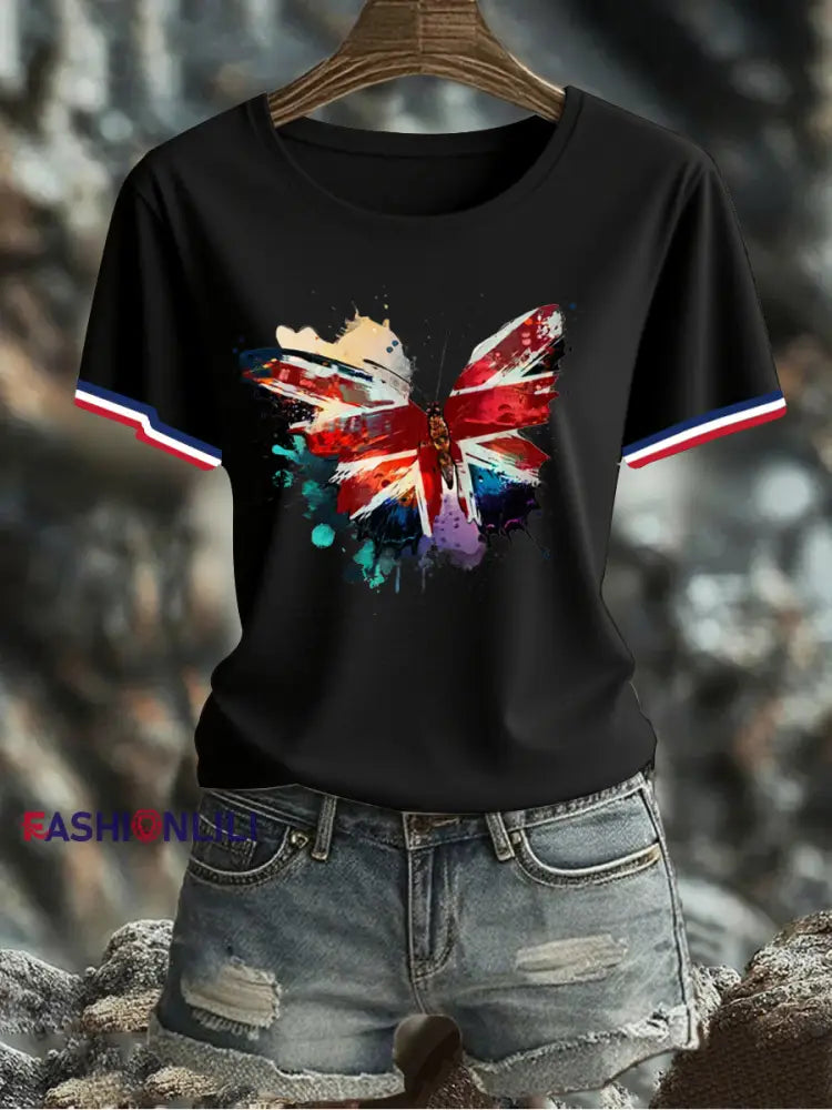 Women’s UK Flag Printed T-shirt Black / S
