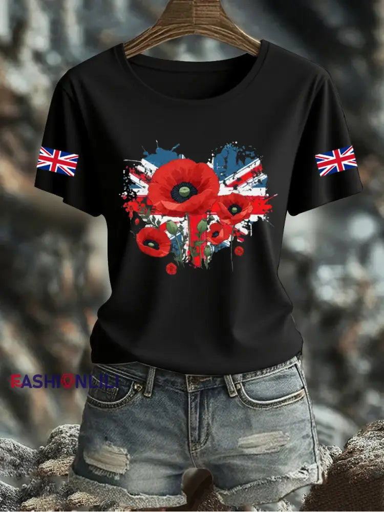 Women’s UK Flag Printed T-shirt Black / S