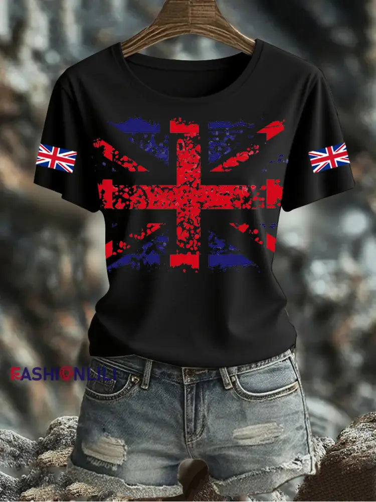 Women’s UK Flag Printed T-shirt Black / S
