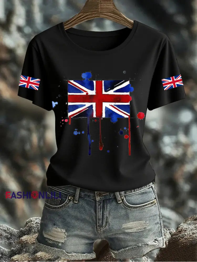 Women’s UK Flag Printed T-shirt Black / S