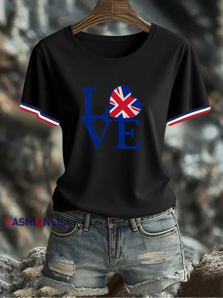 Women’s UK Flag Printed T-shirt Black / S