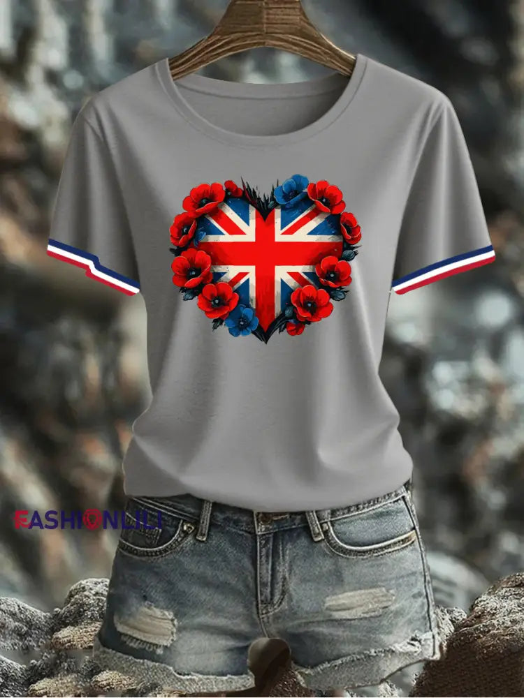 Women’s UK Flag Printed T-shirt Gray / S
