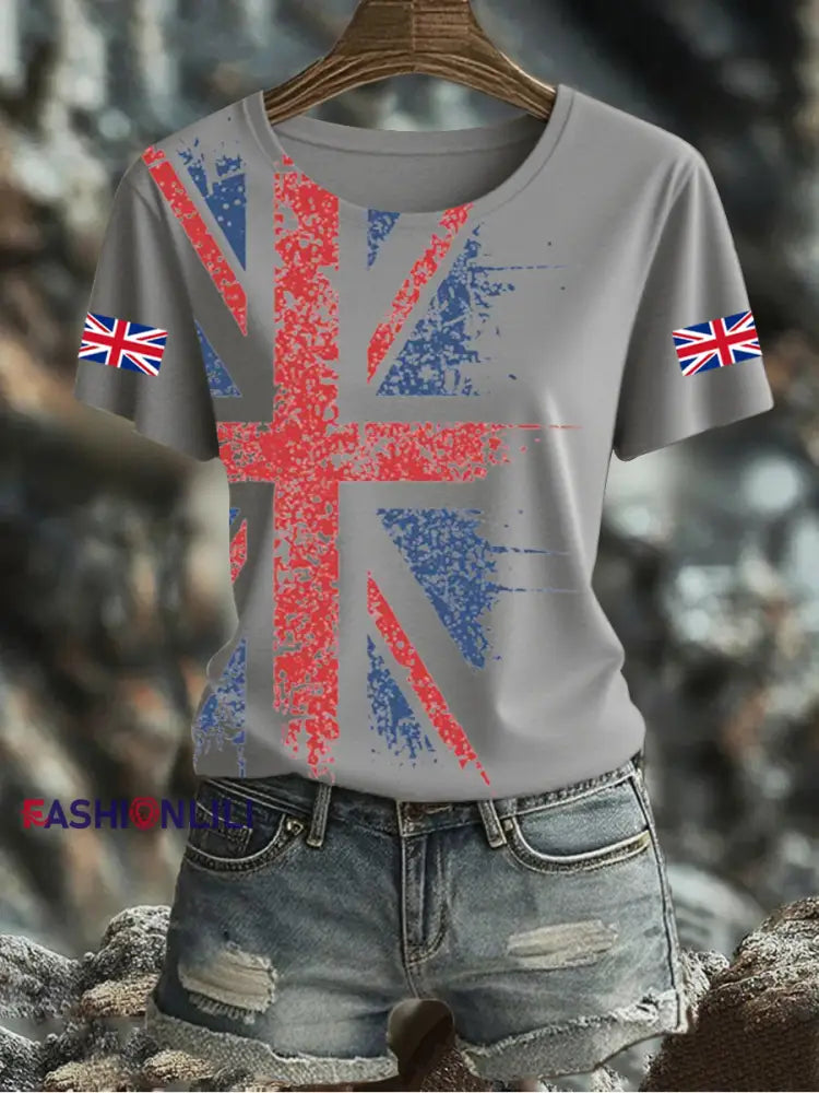 Women’s UK Flag Printed T-shirt Gray / S