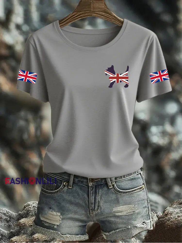 Women’s UK Flag Printed T-shirt Gray / S