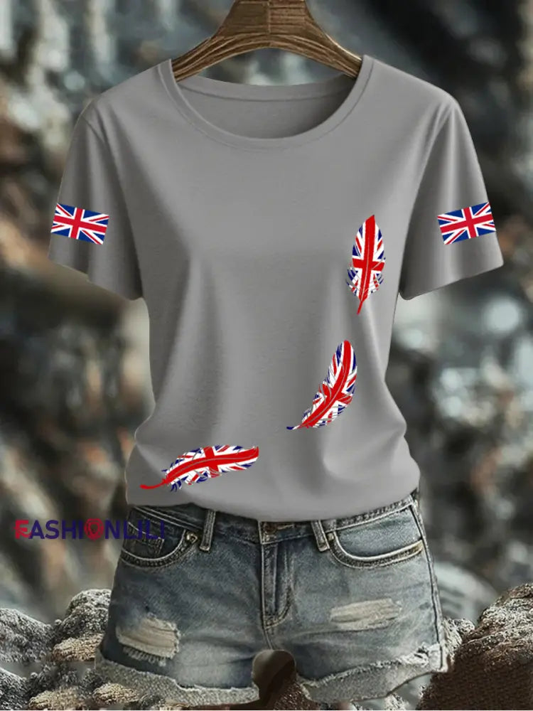 Women’s UK Flag Printed T-shirt Gray / S