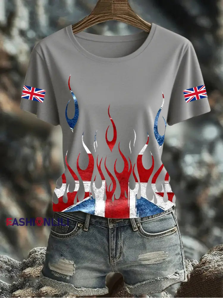 Women’s UK Flag Printed T-shirt Gray / S