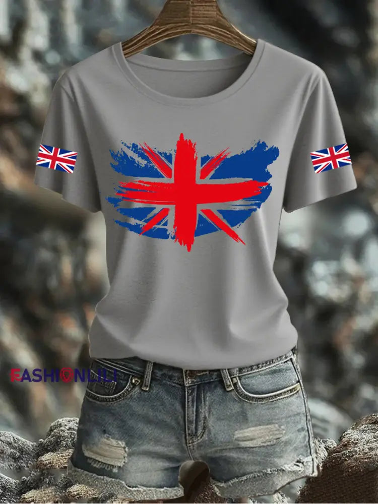 Women’s UK Flag Printed T-shirt Gray / S