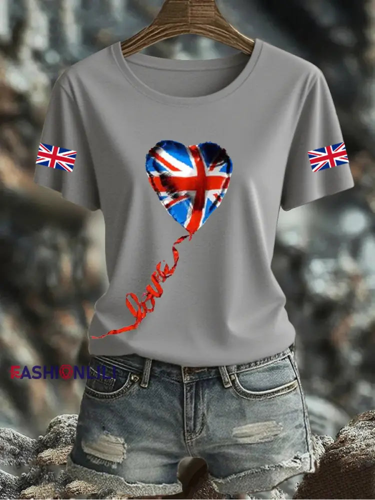 Women’s UK Flag Printed T-shirt Gray / S