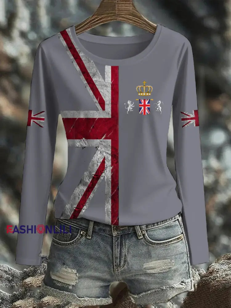 Women’s UK Flag Printed T-shirt Light Gray / S