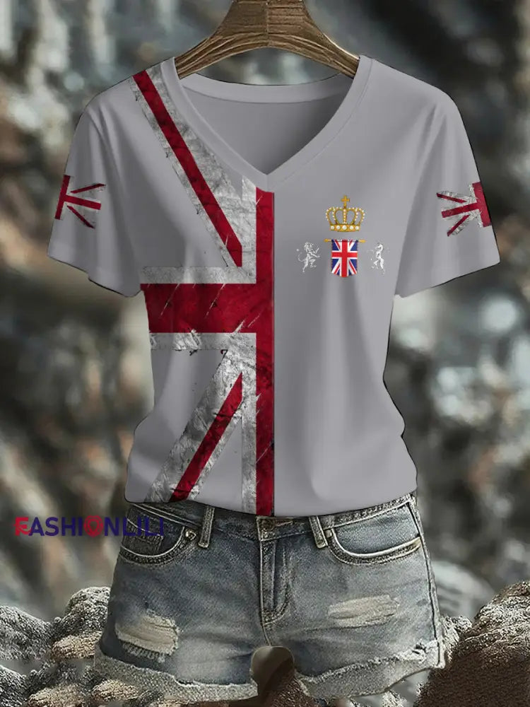 Women’s UK Flag Printed T-shirt Light Gray / S