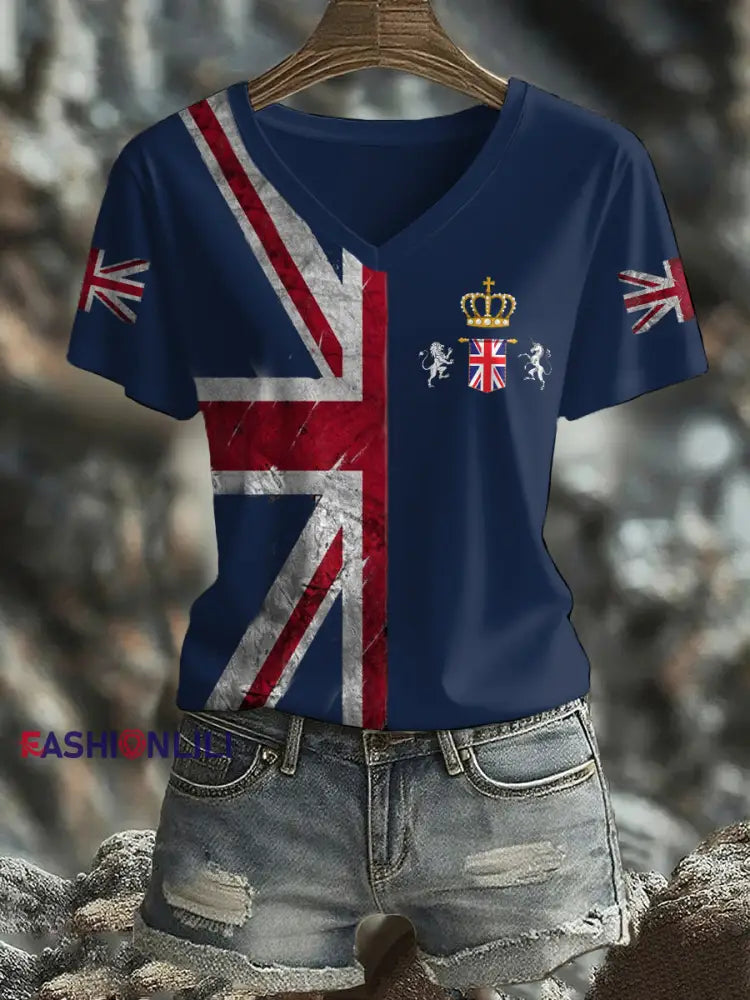 Women’s UK Flag Printed T-shirt Navy Blue / S