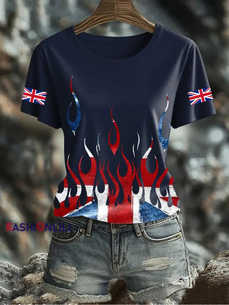 Women’s UK Flag Printed T-shirt Navy Blue / S