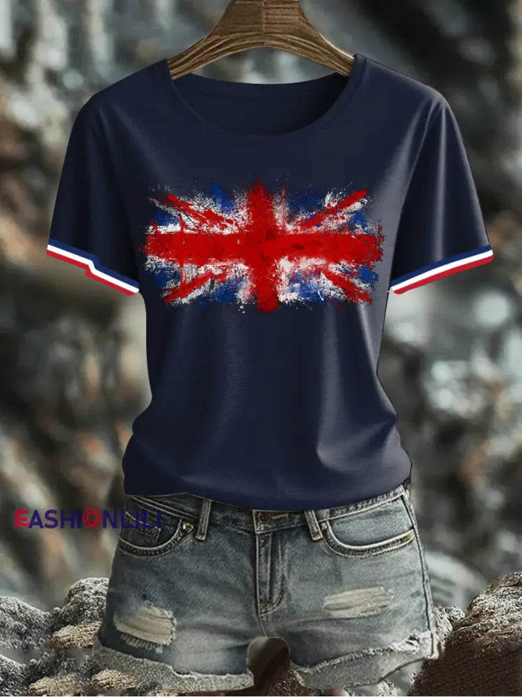 Women’s UK Flag Printed T-shirt Navy Blue / S