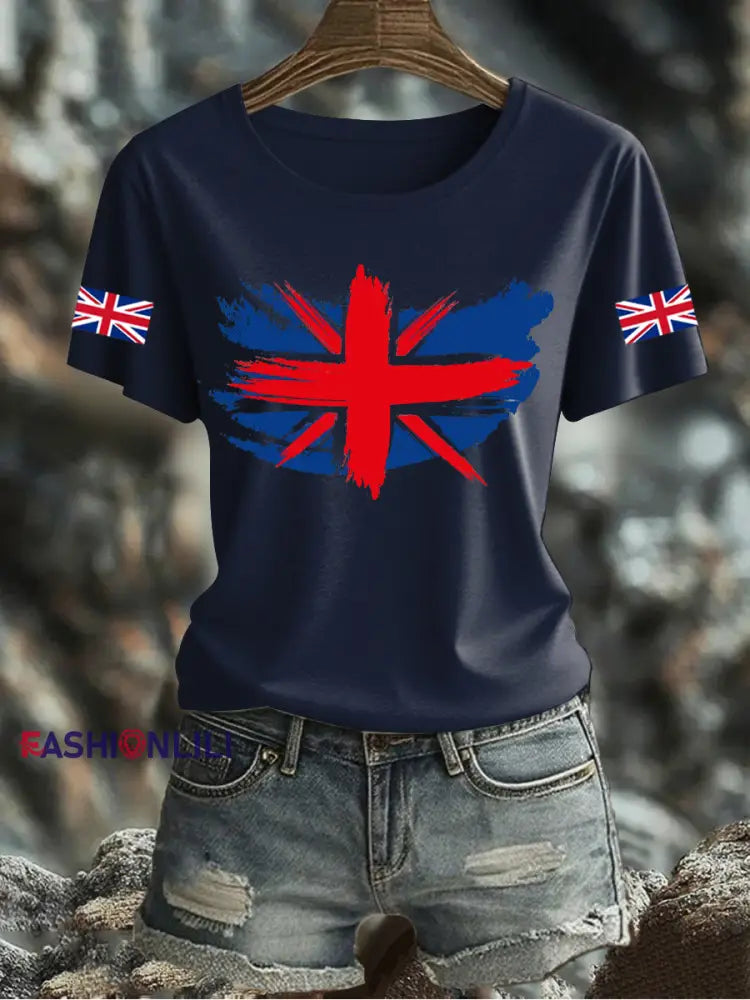 Women’s UK Flag Printed T-shirt Navy Blue / S