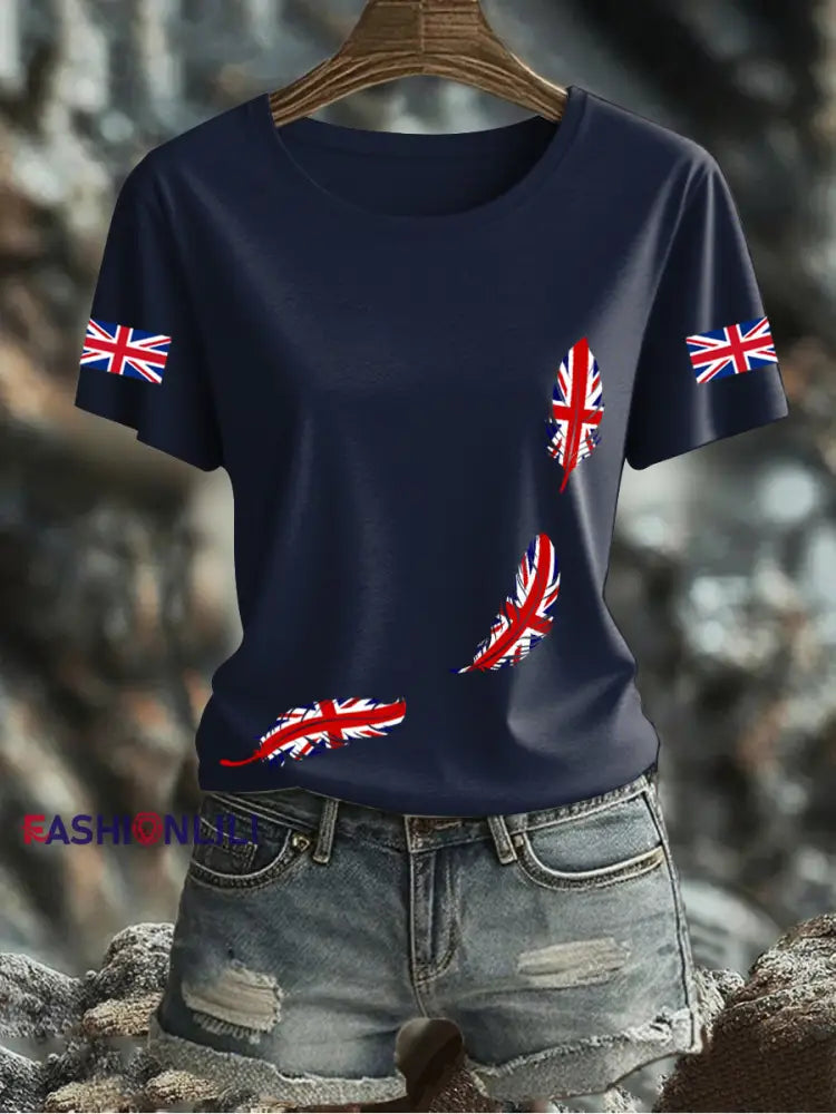Women’s UK Flag Printed T-shirt Navy Blue / S