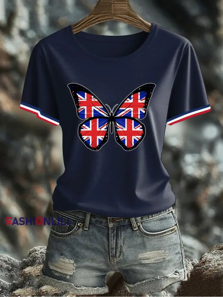 Women’s UK Flag Printed T-shirt Navy Blue / S