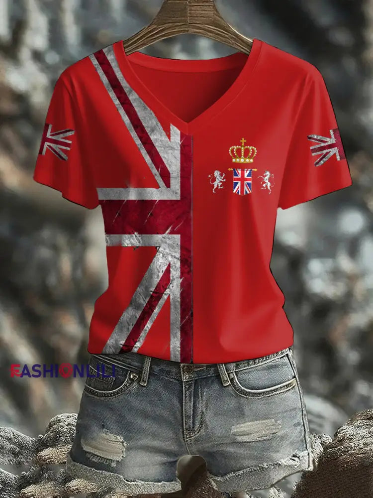 Women’s UK Flag Printed T-shirt Red / S