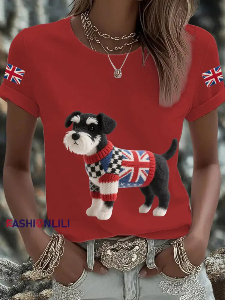 Women’s UK Flag Schnauzer Printed T shirt Red / S