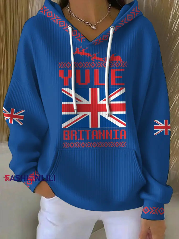 Women’s UK Yule Stonehenge Happy Solstice Printed Hoodie Blue / S