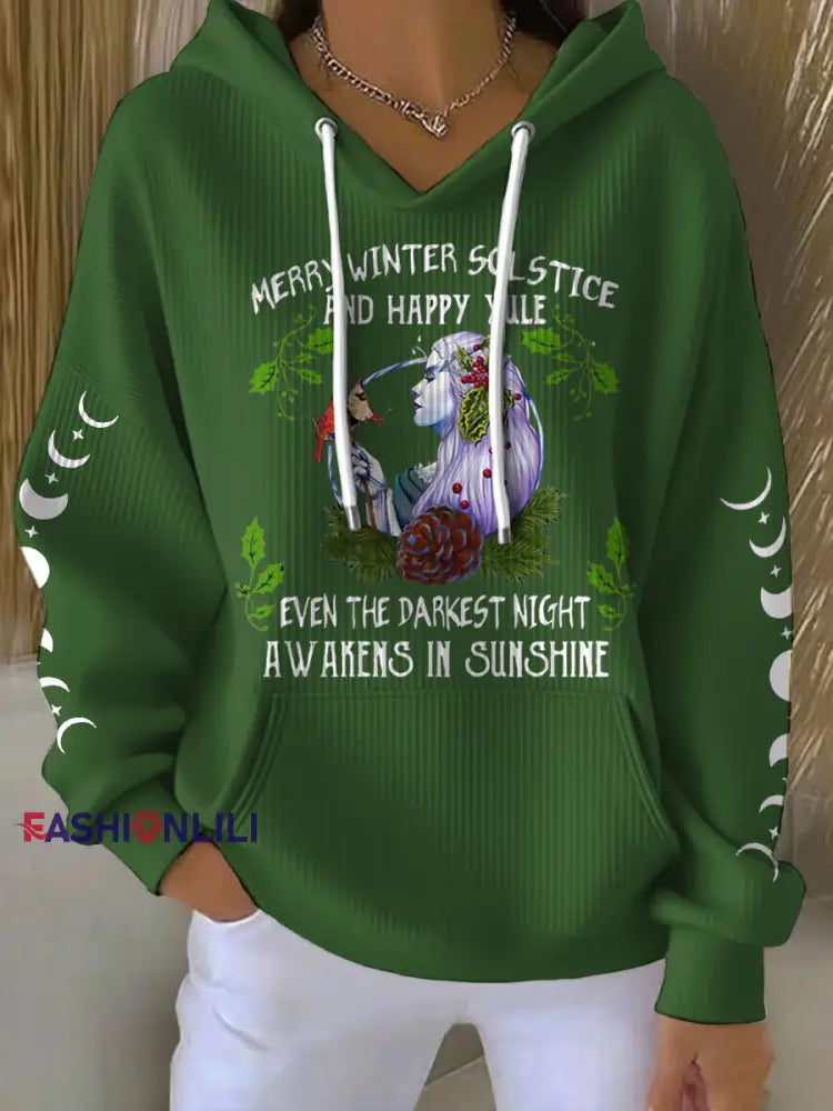 Women’s UK Yule Stonehenge Happy Solstice Printed Hoodie Green / S
