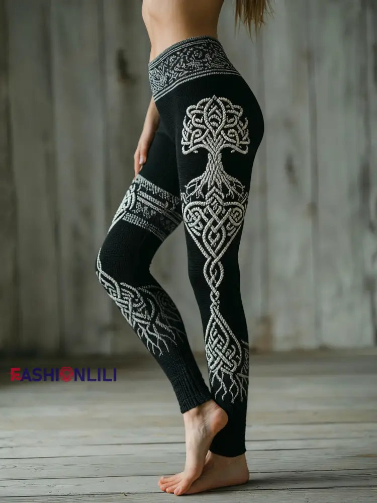 Women’s Viking Tree Of Life Pattern Cozy Leggings Black / S