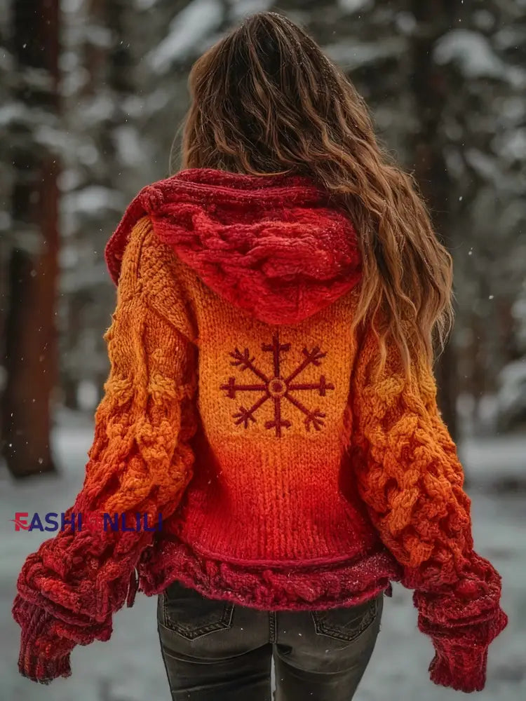 Women’s Viking Vegvisir Cardigan Knit Jacket Orange / S