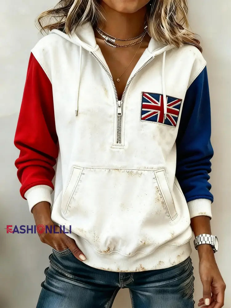 Women’s Vintage British style Printed Casual Hoodie As picture / S