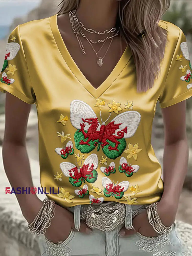 Women’s Wales Welsh Rugby Art Printed T-shirt Yellow / S