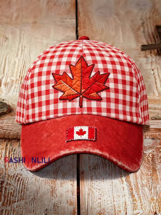 Canada Flag Plaid Vintage Unisex Hats Red / ONE